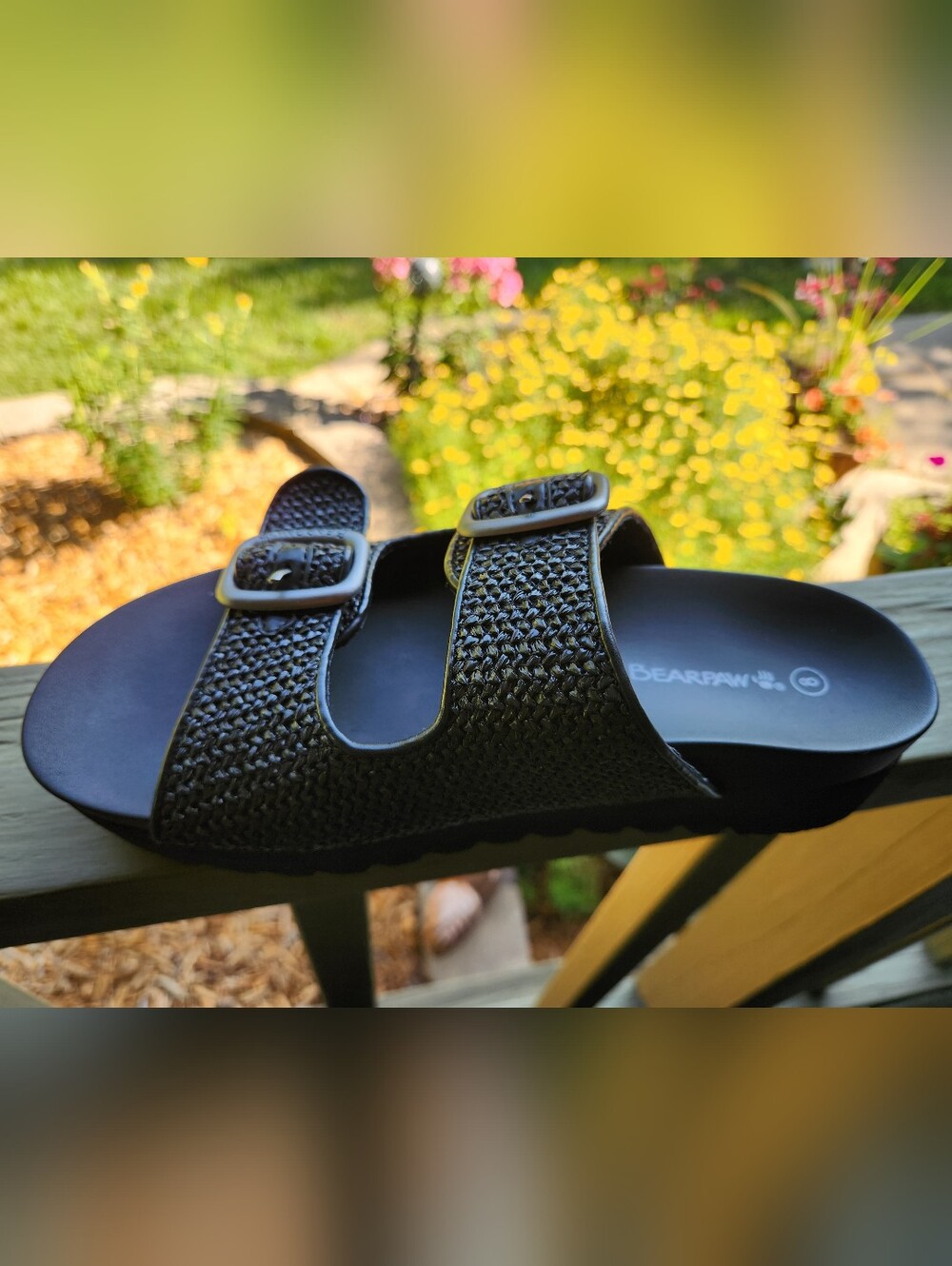 BearPaw Black Textured Double-Buckle Slide Sandals - Picture 3 of 9
